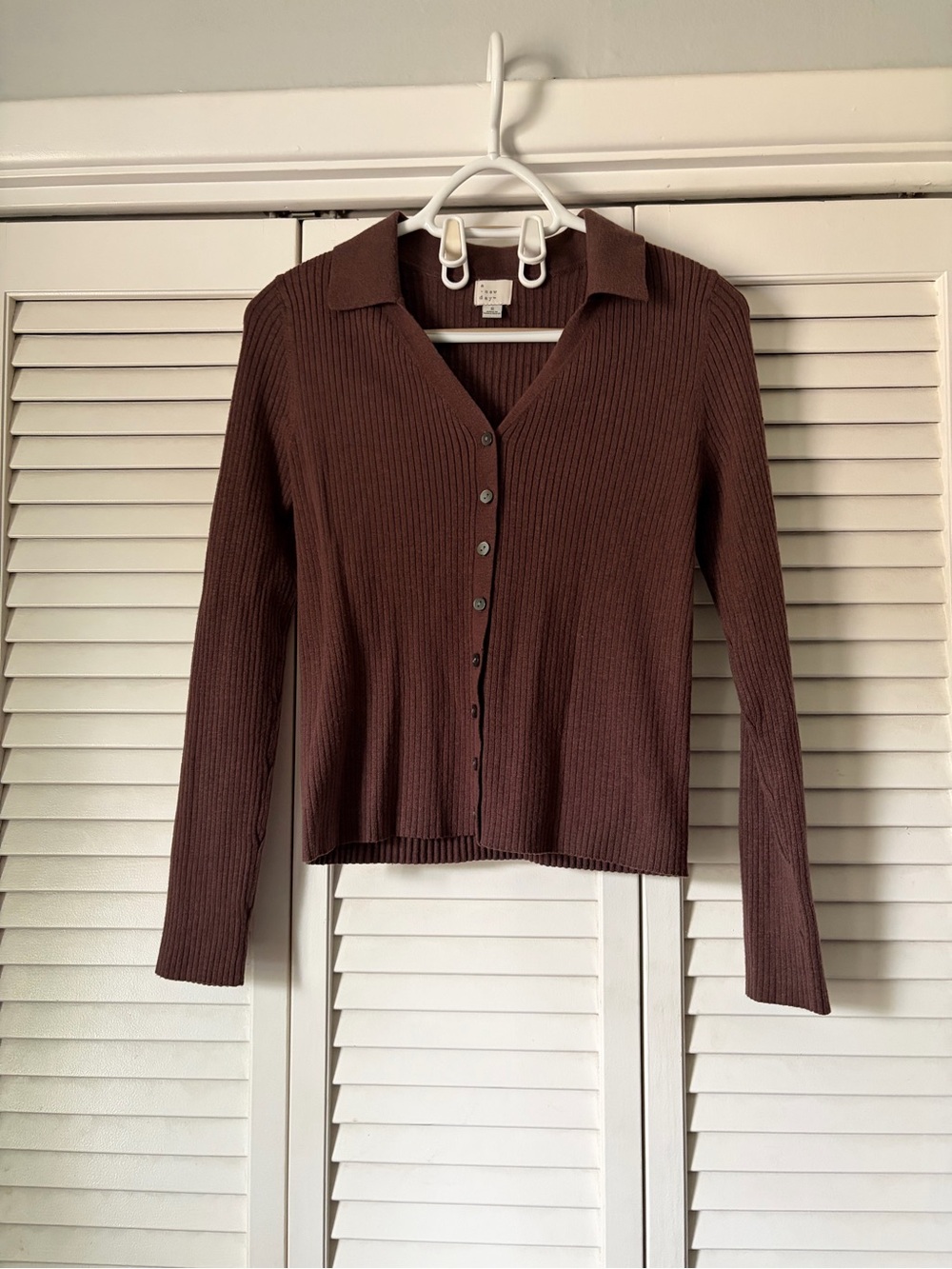 a new day Brown Ribbed Button-Front Polo Cardigan
